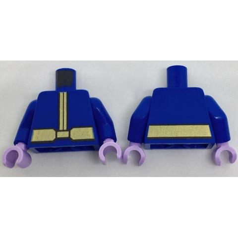 Torso Coat with Gold Center Seam and Wide Gold Belt Pattern / Blue Arms / Lavender Hands - Part - 973pb2753c01 - Blue - used - Qty:1