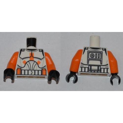 Torso SW Armor Clone Trooper with Orange Bars Pattern / Orange Arms / Black Hands - Part - 973pb0503c01 - White - used - Qty:1