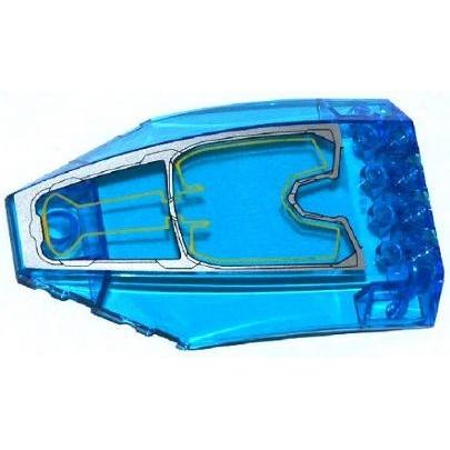 Windscreen 10 x 6 x 2 Curved with Silver and Yellow Avengers Quinjet Pattern (Sticker) - Set 76032 - Part - 45705pb020 - Trans-Dark Blue - used - Qty:1