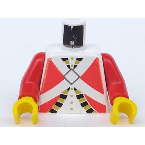 Torso Imperial Soldier Red Uniform Jacket with Black and Gold Trim over Shirt with Buttons Crossbelts with Silver Diamond Clasp Pattern (Redcoat) / Red Arms / Yellow Hands - Part - 973pb0206c01 - White - new - Qty:1