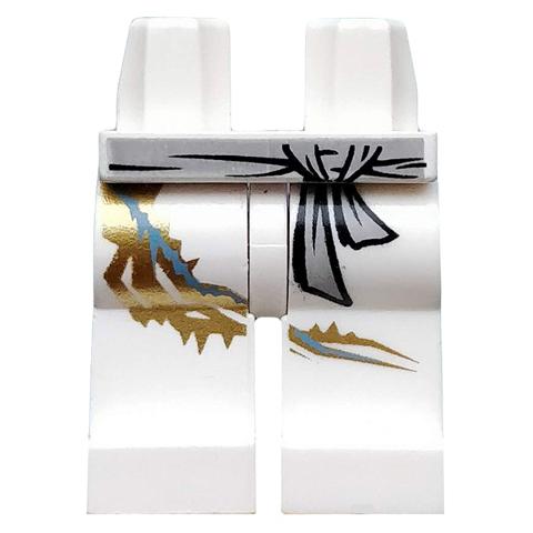 Hips and Legs with Gray Belt above Left Leg and Black Markings and Gold Dragon Tail Pattern - Part - 970c00pb0090 - White - used - Qty:1