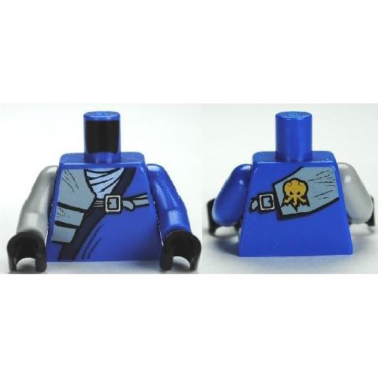 Torso Ninjago Wrap with Shoulder Pouch and Belt Pattern / Blue Arm Left / Light Bluish Gray Arm Right / Black Hands - Part - 973pb1027c01 - Blue - used - Qty:1