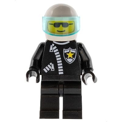 Police - Zipper with Sheriff Star White Helmet Trans-Light Blue Visor Sunglasses - Minifigure - Used