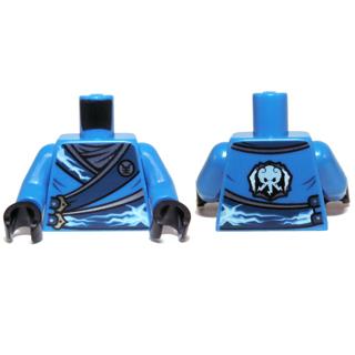 Torso Ninjago Robe with Silver Buckles and Lightning Power Emblem Pattern / Blue Arms / Black Hands - Part - 973pb1571c01 - Blue - used - Qty:1