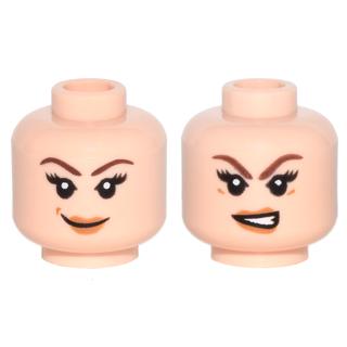 Minifigure Head Dual Sided Female Brown Eyebrows Eyelashes Light Brown Lips Smile / Angry Pattern - Part - 3626pb1323 - Light Nougat - used - Qty:1