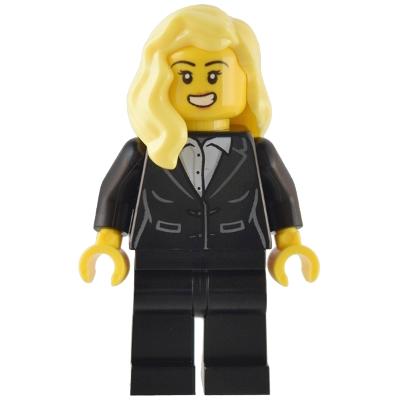 Magician - Female Black Suit Jacket with White Button Up Shirt Black Legs Bright Light Yellow Hair - Minifigure - Used