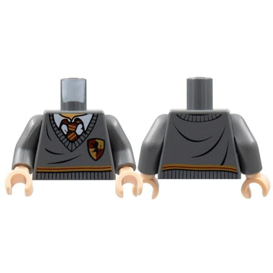 Torso Harry Potter Sweater and Tie Gryffindor Stripe and Shield Pattern / Dark Bluish Gray Arms / Light Nougat Hands - Part - 973pb0744c01 - Dark Bluish Gray - used - Qty:1