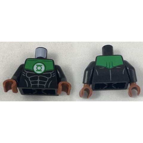 Torso Muscles Outline with Green Lantern Logo on White Background and Green Shoulders Pattern / Black Arms / Reddish Brown Hands - Part - 973pb2777c01 - Black - used - Qty:1