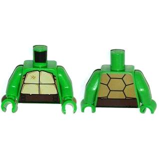 Torso Tan and Dark Tan Turtle Shell Dark Brown Belt Pattern / Bright Green Arms / Bright Green Hands - Part - 973pb1363c01 - Bright Green - used - Qty:1