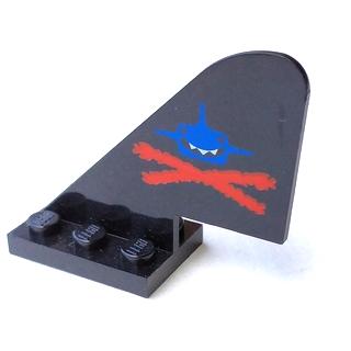Tail with Rounded Top with Aquazone Aquashark Blue Shark with Red 'X' Pattern on Both Sides - Part - 3587pb02 - Black - used - Qty:2