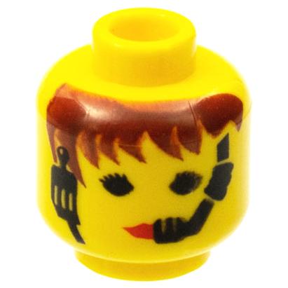 Minifigure Head Female with Red Lips and Headset Pattern - Part - 3626px42 - Yellow - used - Qty:1