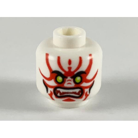Minifigure Head Alien with Lime Eyes White Fangs Red Simpler Face Decorations and Black Mouth and Cheek Lines Pattern - Part - 3626pb2560 - White - used - Qty:1