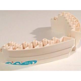 Boat Hull Brick 16 x 10 x 3 with Medium Azure Wave Left and 'HLC' on Medium Azure Wave Right Pattern (Stickers) - Set 41015 - Part - 64645pb01 - White - used - Qty:1
