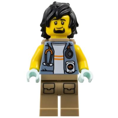City Jungle Explorer - Sand Blue Jacket Stethoscope Dark Tan Legs Black Hair Backpack - Minifigure - New