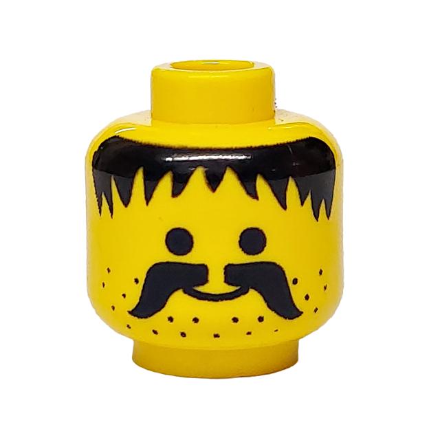 Minifigure Head Moustache Stubble and Messy Hair Black Pattern - Part - 3626px13 - Yellow - used - Qty:1