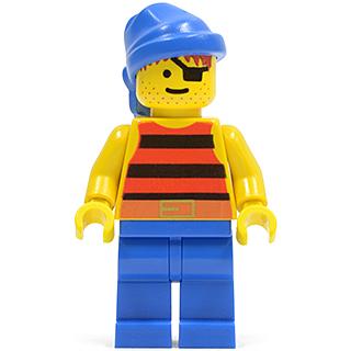 Pirate Red / Black Stripes Shirt Blue Legs Blue Bandana - Minifigure - Used
