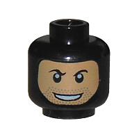 Minifigure Head Balaclava with Nougat Face Black Eyebrows Stubble and Open Mouth Smile with Teeth Pattern - Part - 3626pb0664 - Black - used - Qty:1