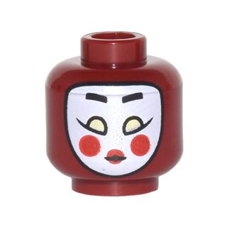 Minifigure Head Female White Kabuki Mask with Black Eyebrows Yellowish Green Eyes Red Cheeks and Lips Pattern - Part - 3626pb1777 - Dark Red - used - Qty:1