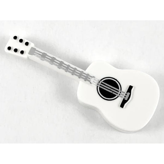 Minifigure Utensil Musical Instrument Guitar Acoustic with Silver Strings and Black Tuning Knobs Pattern - Part - 25975pb02 - White - used - Qty:1