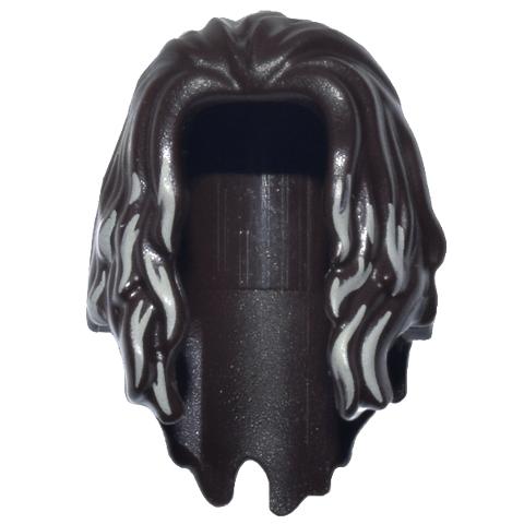 Minifigure Hair Long Parted in Front with Tan Highlights Pattern - Part - 34316pb01 - Dark Brown - used - Qty:1