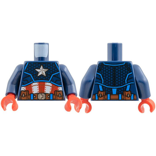Torso Armor Outline with White Star on Chest Red and White Stripes Pattern / Dark Blue Arms / Red Hands - Part - 973pb4178c01 - Dark Blue - used - Qty:1