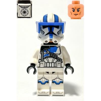 Clone Heavy Trooper 501st Legion (Phase 2) - White Arms Blue Visor Backpack Nougat Head Helmet with Holes - Minifigure - New