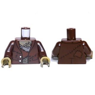 Torso Monster Fighters Monster with Stapled Olive Green Skin and Stitched Vest Pattern / Dark Brown Arms / Olive Green Hands - Part - 973pb1213c01 - Dark Brown - used - Qty:1