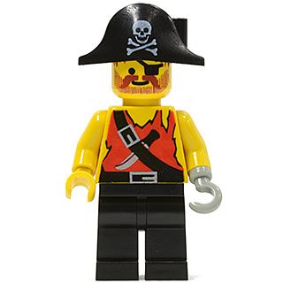 Pirate Shirt with Knife Black Legs Black Pirate Hat with Skull - Minifigure - Used