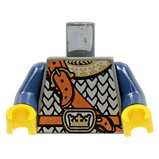 Torso Silver Scale Mail Armor with Ornate Gold Collar Dark Orange Shoulder Strap and Belt Buckle with Crown Pattern / Dark Blue Arms / Yellow Hands - Part - 973pb0438c01 - Dark Bluish Gray - used - Qty:1