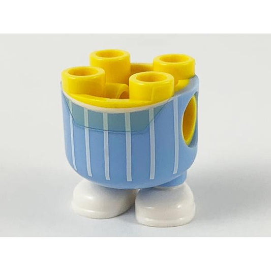 Lower Body Rounded Short Legs with Molded Bright Light Blue Pants and White Shoes and Printed White Stripes Pattern - Part - 67644pb03 - Yellow - used - Qty:1