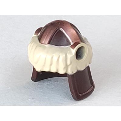 Minifigure Headgear Helmet Barbarian with Tan Fur and Copper Markings Pattern - Part - 17353pb001 - Dark Brown - used - Qty:1