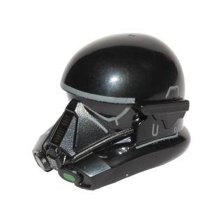 Minifigure Headgear Helmet SW Imperial Death Trooper with Dark Bluish Gray and Silver Lines and Bright Green Lights Pattern - Part - 26793pb01 - Black - used - Qty:1