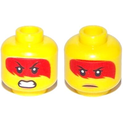 Minifigure Head Dual Sided Female Red Face Paint Open Mouth with Teeth Grimace / Frown with Peach Lips Pattern (Harumi) - Part - 3626pb2234 - Yellow - new - Qty:1
