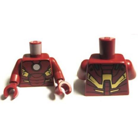 Torso Armor with White Circle Arc Reactor Gold Panels Pattern (Iron Man Mark 7) / Dark Red Arms / Dark Red Hands - Part - 973pb1101c01 - Dark Red - used - Qty:1