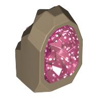 Rock 1 x 1 Geode with Molded Glitter Trans-Dark Pink Crystals Pattern - Part - 49656pb02 - Dark Tan - used - Qty:1