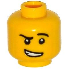 Minifigure Head Black Eyebrows Left Raised Eyebrow Lopsided Open Mouth Smile with Teeth Pattern - Part - 3626pb1233 - Yellow - used - Qty:1