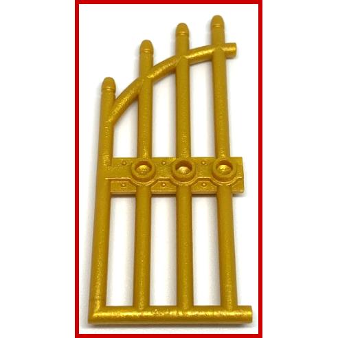 Door 1 x 4 x 9 Arched Gate with Bars and Three Studs - Part - 42448 - Pearl Gold - used - Qty:2
