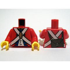 Torso Imperial Soldier Uniform Jacket with Blue and Gold Trim over White Shirt with Buttons Crossbelts with Oval Clasp Dark Brown Ammo Pouch on Back Pattern (Redcoat) / Red Arms / Yellow Hands - Part - 973pb0527c01 - Red - used - Qty:1