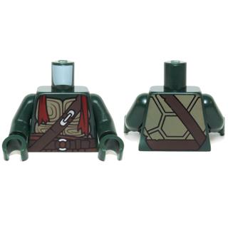 Torso Turtle Shell with Dark Brown Belts Silver Buckles and Dark Red Bandana Pattern / Dark Green Arms / Dark Green Hands - Part - 973pb1756c01 - Dark Green - used - Qty:1
