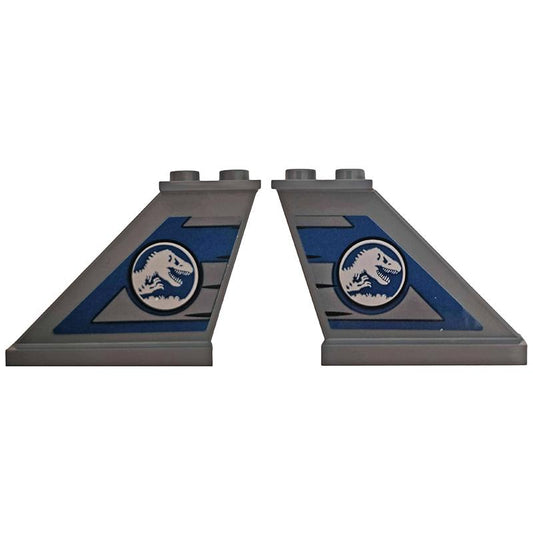 Tail 4 x 1 x 3 with Jurassic World Logo Pattern on Both Sides (Stickers) - Set 75928 - Part - 2340pb069 - Dark Bluish Gray - used - Qty:1