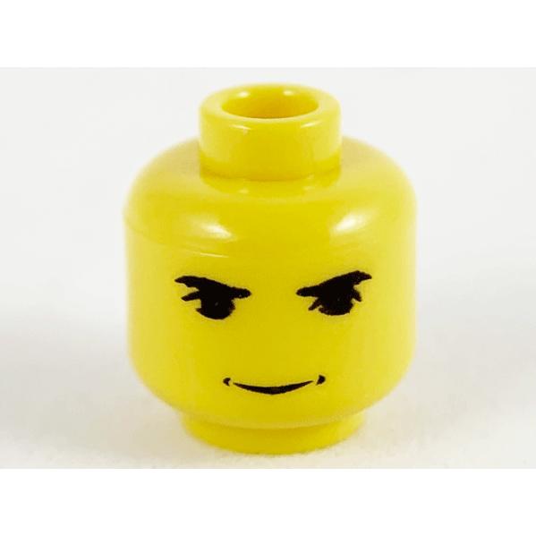 Minifigure Head Black Eyebrows Upper Eyelids Grin with Dimples Pattern - Part - 3626px91 - Yellow - used - Qty:1