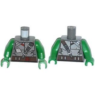 Torso Strapped Armor Plates with Brown Belt with Red Clasps Pattern / Green Arms / Green Hands - Part - 973pb1659c01 - Dark Bluish Gray - used - Qty:1