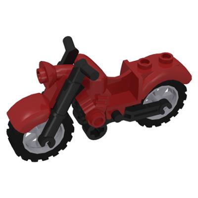 Motorcycle Vintage with Black Chassis and Light Bluish Gray Wheels - Part - 85983c01 - Dark Red - used - Qty:1