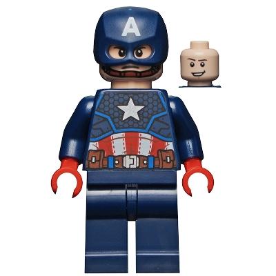 Captain America - Dark Blue Suit with Reddish Brown Belt Red Hands Helmet - Minifigure - Used