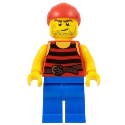 Pirate 3 - Black and Red Stripes Blue Legs Scar - Minifigure