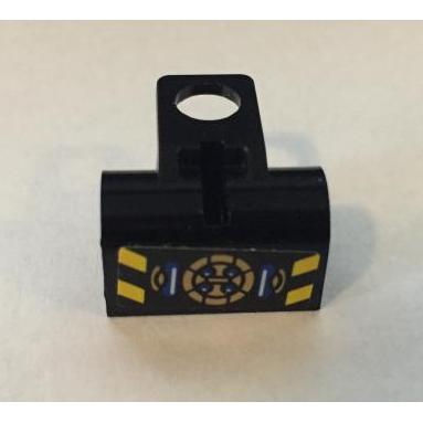 Minifigure Backpack with Horizontal Pin Holes with Yellow Danger Stripes and Gold Lightning Reactor Pattern (Sticker) - Set 70731 - Part - 15406pb01 - Black - used - Qty:1