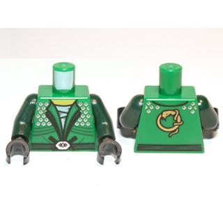 Torso Ninja Robe with Silver Diamonds and Dark Green Trim over White Layered Shirt Sash Belt with Hexagon Buckle Yellow Neck Gold Snake on Back Pattern / Dark Green Arms / Black Hands - Part - 973pb1201c01 - Green - used - Qty:1