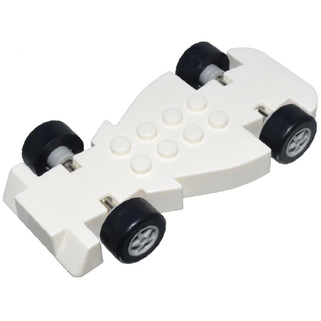 Vehicle Base Fast Food Racer 5 x 10 with Light Bluish Gray 5 Spoke Wheels and Black Tires - Part - 85775c01 - White - used - Qty:1