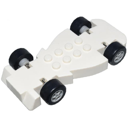 Vehicle Base Fast Food Racer 5 x 10 with Light Bluish Gray 5 Spoke Wheels and Black Tires - Part - 85775c01 - White - used - Qty:1