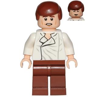 Han Solo - White Shirt with Wrinkles on Front Reddish Brown Legs Dual Sided Head Cheek Lines - Minifigure